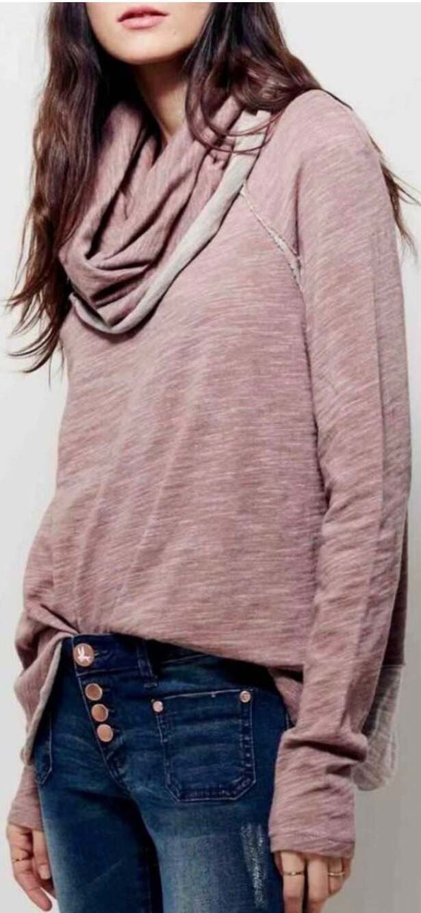 Free People Beach Cowl Neck Marl Pullover M/L Beach boho cottagecore